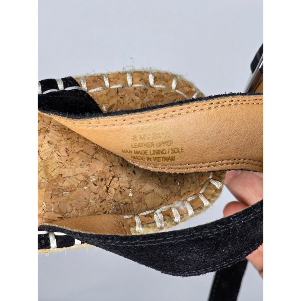 Crown Vintage Black Beige Espadrille Wedge Sandals Women’s Size 8M - Picture 4 of 6